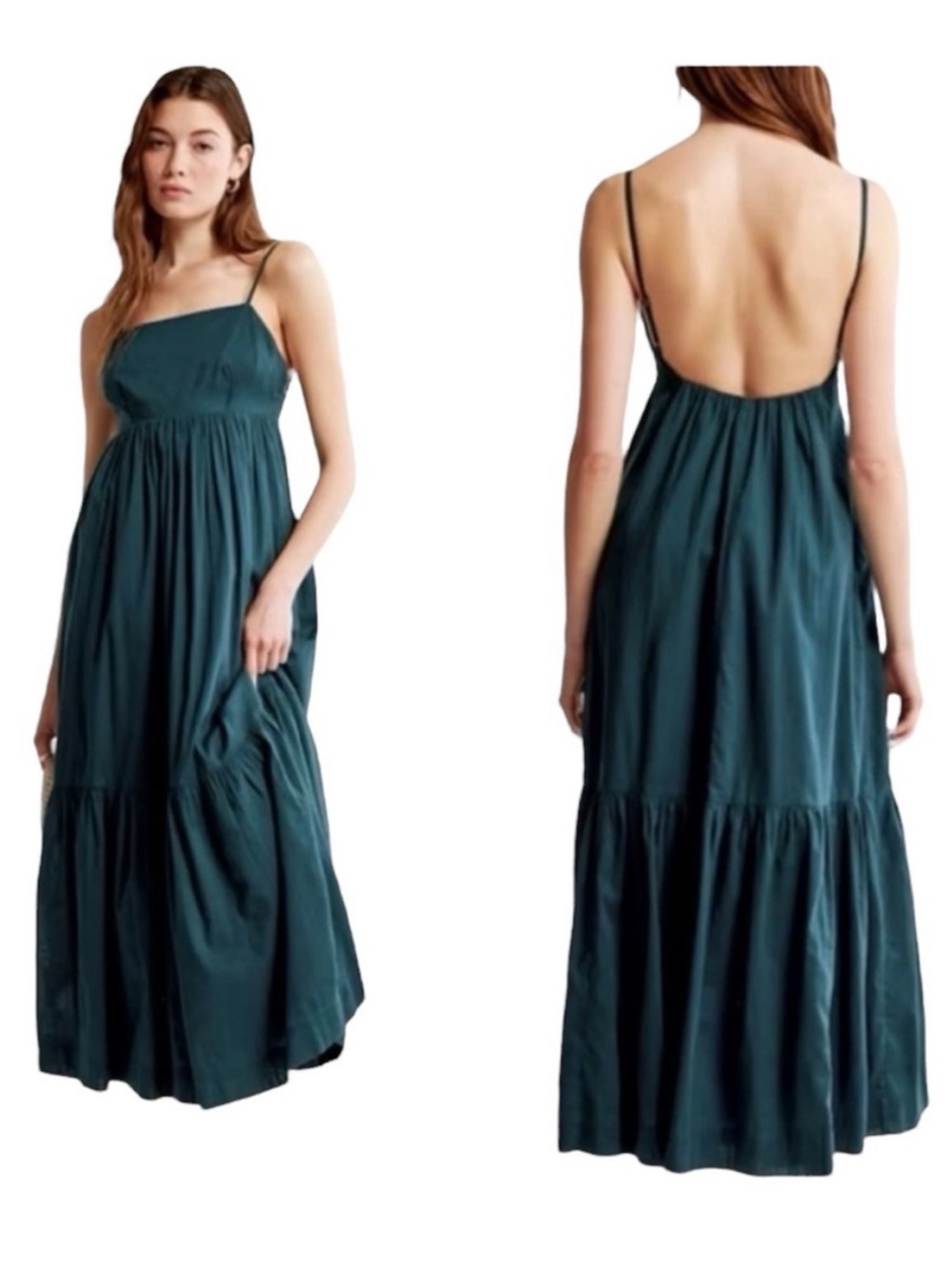 Abercrombie & Fitch Deep Teal Spaghetti-Strap Pocketed Maxi Dress 17.T